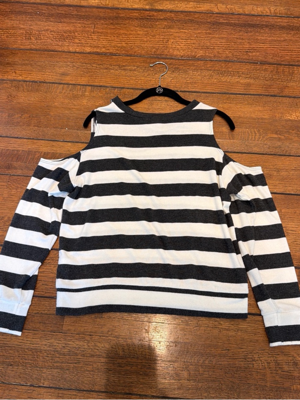 LNA Black and White Striped Cold-Shoulder Sweatshirt